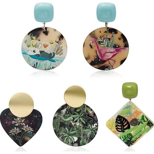 VSnow Statement Love Heart Geometric Circle Rainforest Dangle Earring for Women Plant Arcylic Animal Earring Jewelry Pendientes