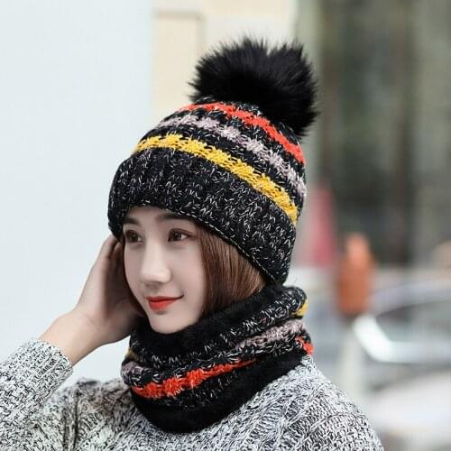 Women Winter Solid Knitted Scarf Set Snood Neck Beanie Hat Easy Scarves Cashmere Warm Fur Cap Wool Collars Scarfs for Kid 9