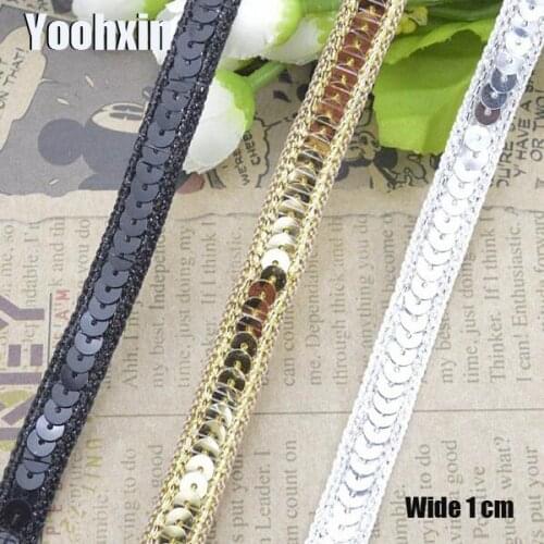 1cm Wide NEW sequin Embroidered gold silver black flower lace fabric sewing DIY trim applique Ribbon collar guipure dress decor