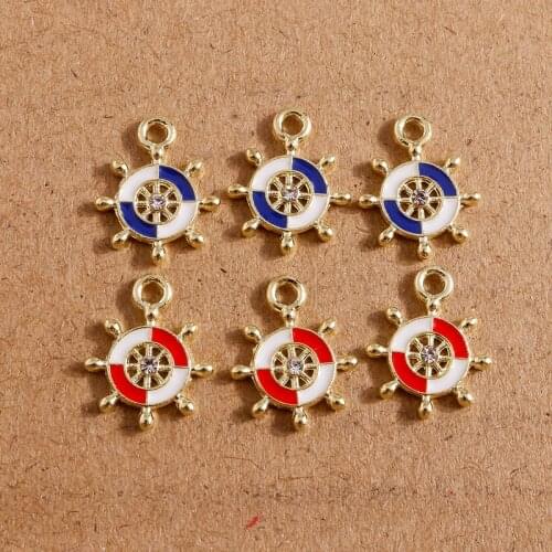10pcs 11*14mm Alloy Enamel Rudder Charms for Jewelry Making Cute Drop Earrings Pendant Necklaces Keychain DIY Crafts Accessories
