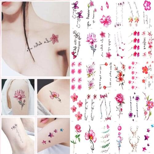 30 Sheet/Lot Temporary Tattoo Sticker Letters Feather Body Art Tattoos Waterproof Flowers Tattoos Sticker Fake Water Transfer