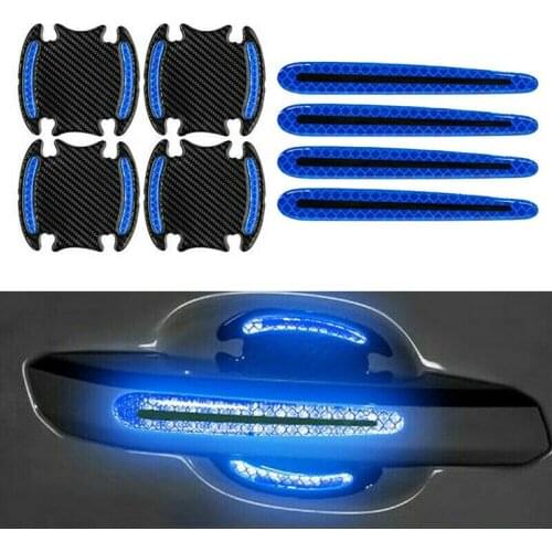 8pcs Car Door Handle Bowl Protective Film Blue Reflective Safety Warning Sticker Car Styling Door Handle Bowl Sticker