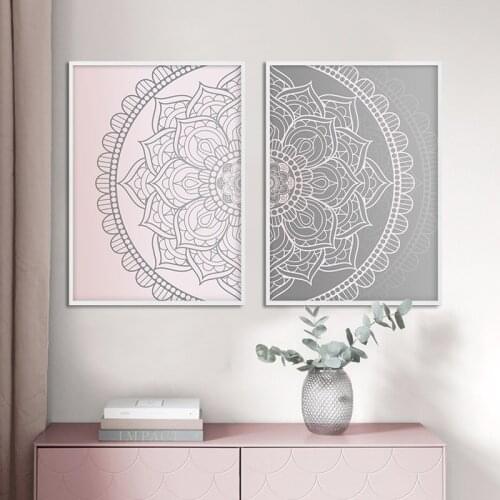 Gradient Pink Gray Mandala Abstract Canvas Poster Boho Wall Art Print Painting Decorative Picture Modern Living Room Decoration
