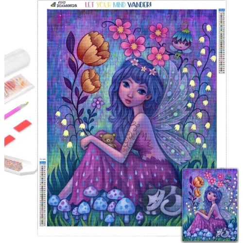 5D DIY Diamond Painting Cartoon Girl Fantasy Beads Embroidery Mosaic Cross Stitch Kit Flower Rhinestone Picture Wall Decoration
