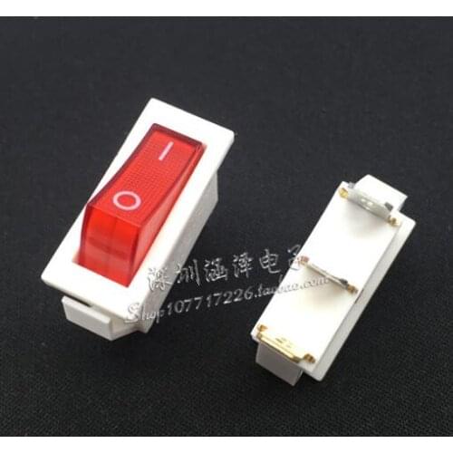 Free Shipping 20PCS/lot 10*28MM Rocker Switch White With lamp KCD3-102N 3Pin 2File Seesaw switch 16A Power switch
