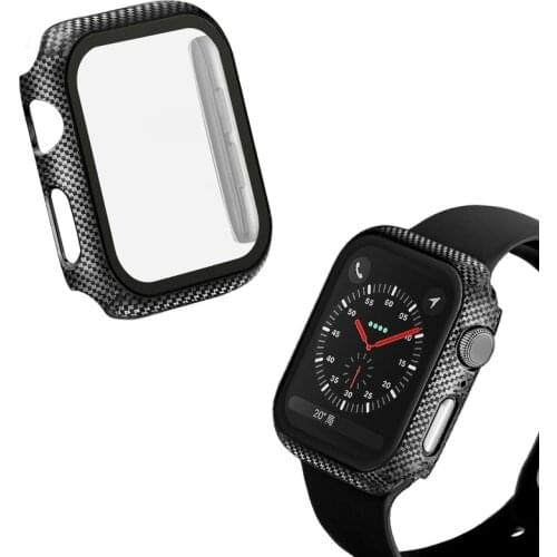 Carbon Fiber Case Tempered Glass Screen Protector for Apple Watch 5 4 3 2 1 IWatch Series 44mm 40mm 42mm 38mm Watch Bumper Shell