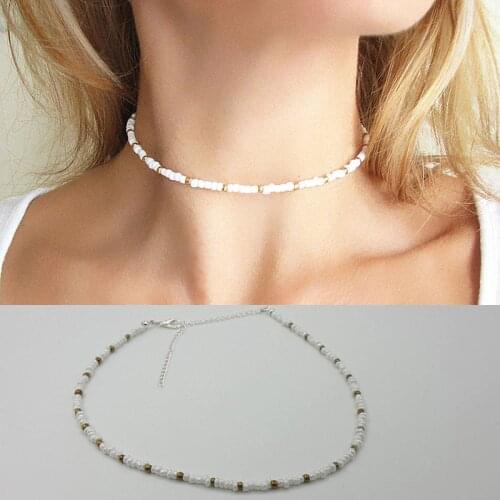 White Beaded Choker White Chokers Gold Choker Necklace