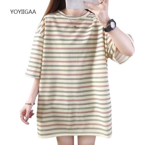 Striped Women Tshirt Summer Short Sleeve Female T-shirt Casual Tee Tops Harajuku Loose Ladies Girls Tshirts Oversized Woman Tops