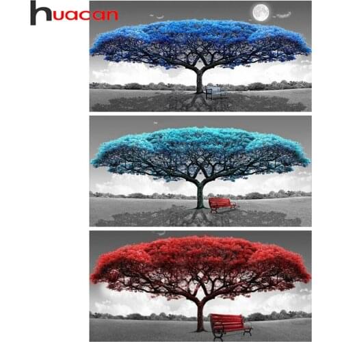 Huacan Full Square/round Diamond Painting Tree Mosaic Color Tree Scenery Embroidery Home Decor Wall Stickers