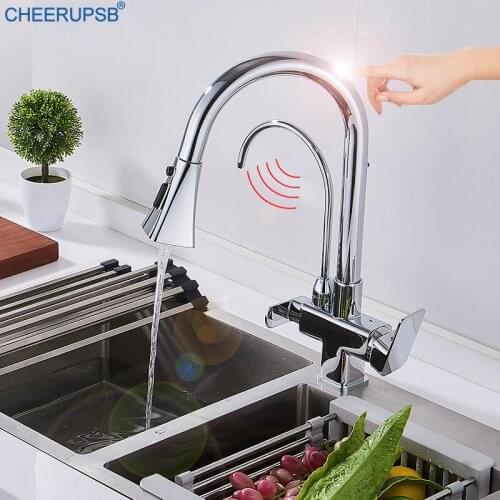 Inductive Kitchen Filtered Faucet Pull Down Smart Touch Sensor Sink Tap Double Handle Single Hole Chrome Copper Faucets Luxury