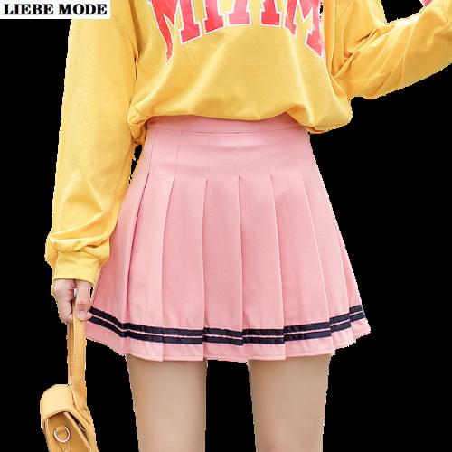 Kawaii Pleated Skirts Womens 2020 Summer High Waist Short Mini A Line Skirt School Uniform Girls Harajuku Black White Pink Blue