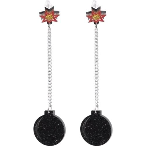 Lovely Colorful Bomb Resin Earrings Women Trendy Funny Geometric Tassel Black Chain Dangle Earrings New Fashion