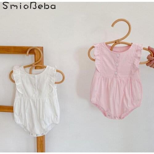 Ins 2021 Summer Baby Girls One-piece Rompers With Clean Color Flying Sleeve Triangle Khaki Europe And America Climbing Bodysuit
