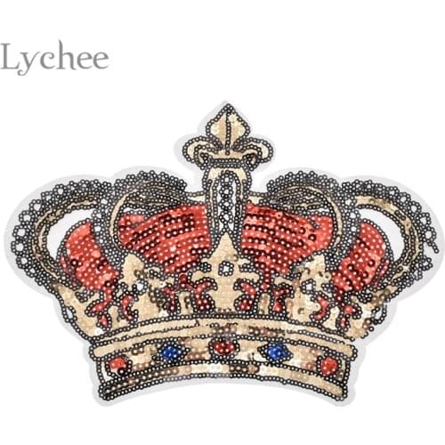Lychee Sequins Crown Patch For Clothes Embroidery Sequined Patches DIY Handmade Sewing Craft Jacket Decorative Decals