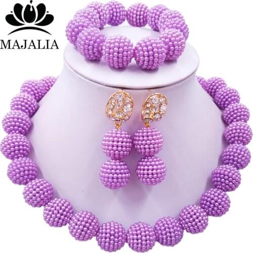 Majalia Classic Nigerian Wedding African Jewelery Set Lilac Crystal Necklace Bride Jewelry Sets 1ZZ005