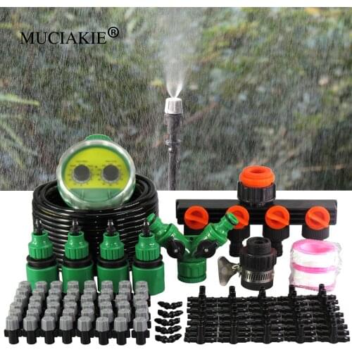 MUCIAKIE 50M Micro Misting Irrigation System Garden Two Dial Automatic Watering Timer Controller With Adjustable Mist Sprinkler