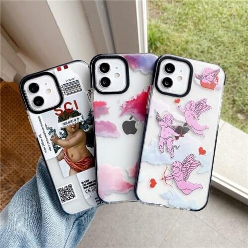Cute Cupid Angel Art Phone Case For iPhone 7 8 Plus 12 11 Pro Max X XR XS Fashion lovely colored cloud clear thick border cover