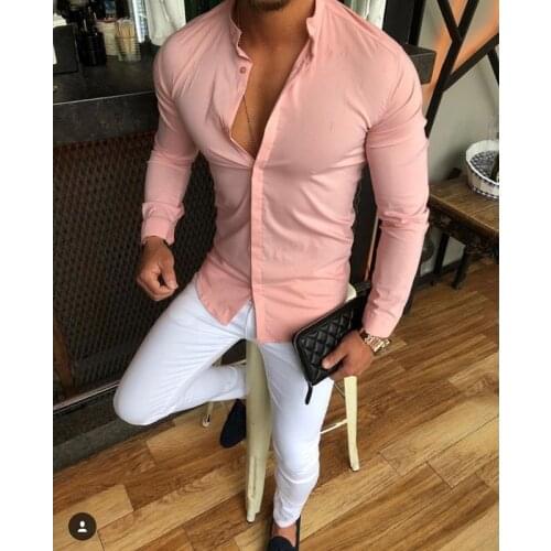 Men Shirts Summer Long Sleeved Slim Fit Soild Line Cotton Casual Sexy Blouse Business Tops Hawaiian Shirts New Arrival Fashion