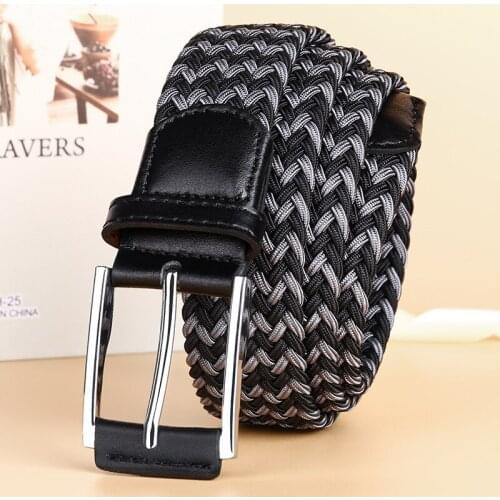 Mens Canvas Belt New Youth Baita Buckle Belt Hole Elastic Woven Elastic