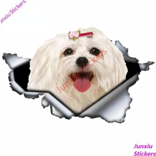 Cute Maltese Car Sticker Pet Dog Car Decor Torn Metal Decal Truck Reflective Sticker Waterproof Scratch-Proof Exterior PVC13x9cm