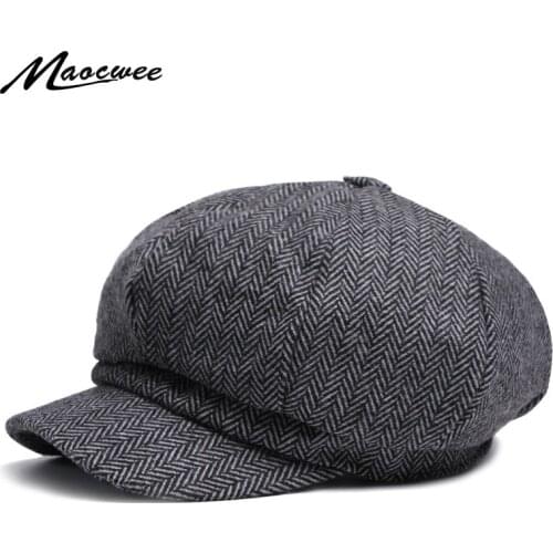 Autumn and winter mens and womens warm octagonal hat newspaper hat casual retro male painter hat striped octagonal cap