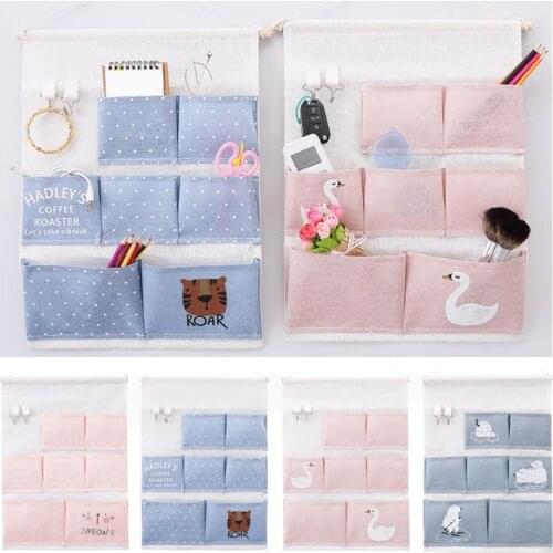 7 Pockets Linen Cotton Fabric Wall Door Cloth Hanging Storage Bag Case Home Organizer Wardrobe Storage