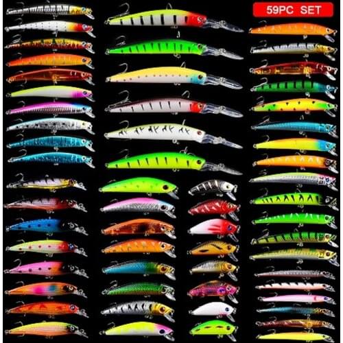 2018 New 59 pcs/lot Baits Top New Fishing Lures Fishing Tackle 59 Colors Frog Baits Hard Baits Lure Set Minnow/Popper/Crank Lure