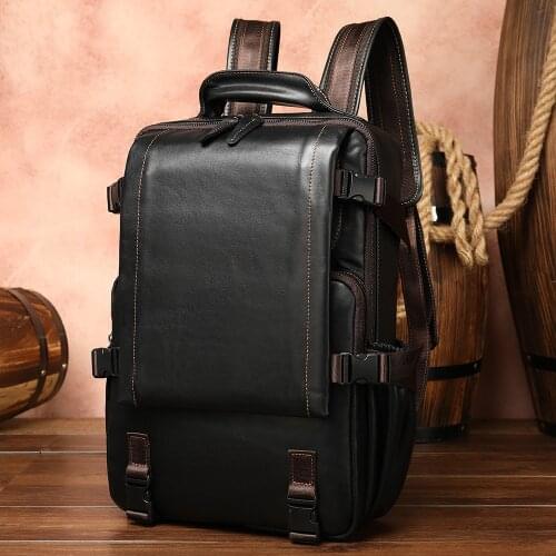 Laptop Backpack Men Genuine Leather Backpack Mens Notebook Computer Bag Male Cow Leather Travel Backpacks For Macbook HP DELL