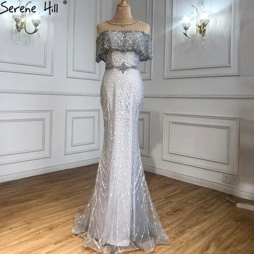 SERENE HILL Gold Elegant Luxury Evening Dresses Gowns 2021 Beaded Mermaid Sexy For Woman Party LA70619