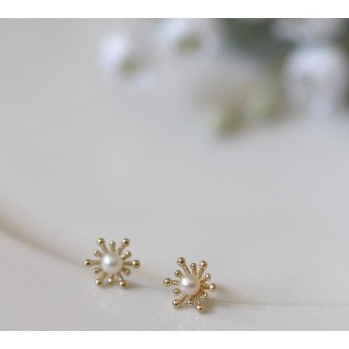 GOLDtutu Ture 9k Gold Earrings Studs Stamen Design Freshwater Pearl Mini Earrings for Women 2021 Trend Fashion Jewelry