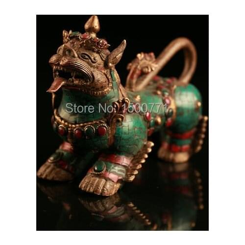 Tibetan buddhist supplies wholesale Handmade in Nepal With turquoise pure copper do old kirin furnishing articles