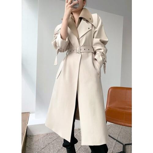 Fashion Women Trench Coat Autumn British Style Oversized Windbreaker With Belt Office Lady Loose Long Outerwear