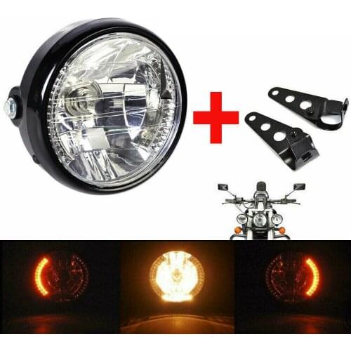 Universal 7" Motorcycle Bike Headlight LED Turn Signal Light Black Bracket Mount