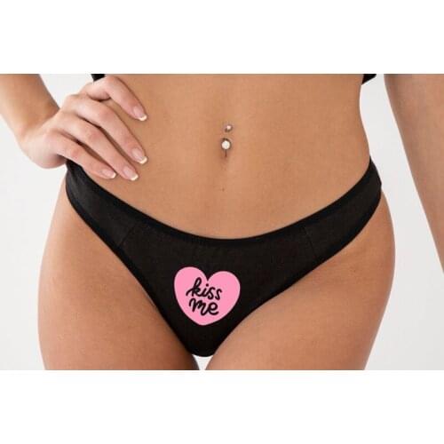 Love Heart Kiss Me Funny Sexy Panties Womens Underwear Cute Underpant Brief Lovely Female T-back G-string Thongs For Female
