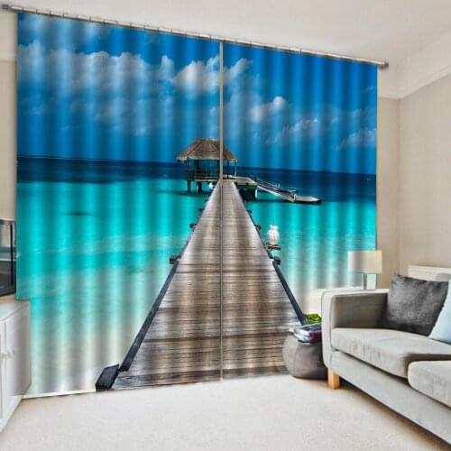 Custom blue sky and seaside curtains Bedroom living room windproof thickening blackout curtain