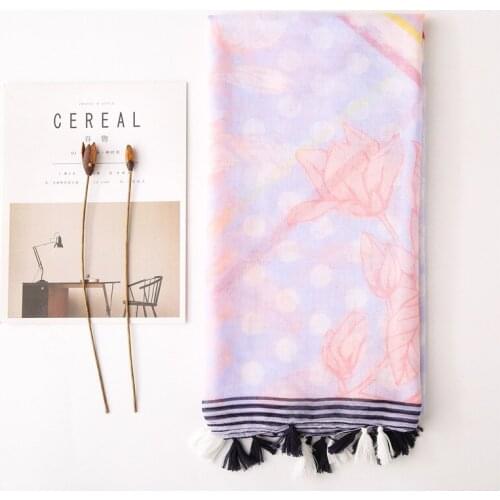 Dots And Floral Print Viscose Women Scarves Muslim Tassels Shawls 10pcs/lot