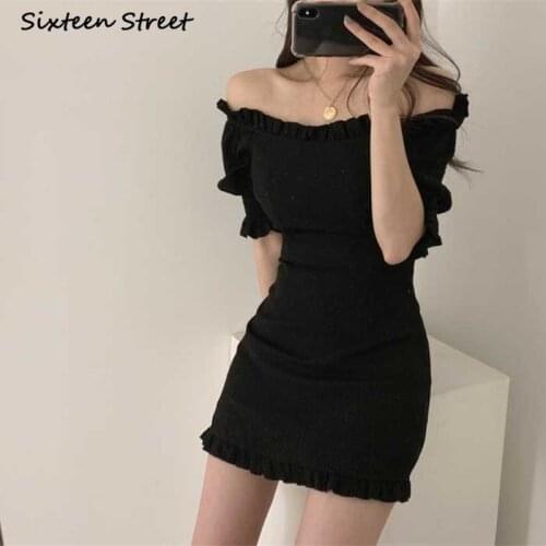 Dresses for Women Korean Chic Sexy One Word Neck Strapless Lantern Sleeves Edible Tree Fungus Vestido De Mujer Y2k Aesthetic