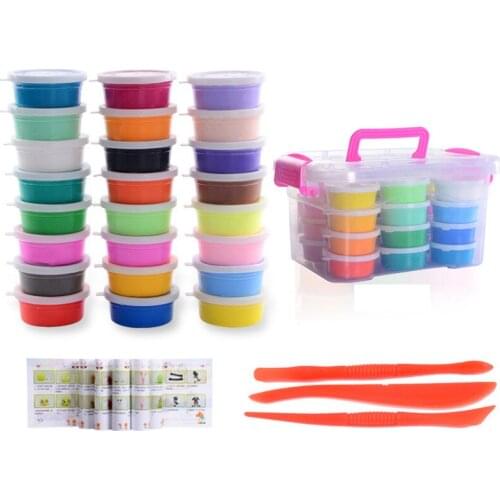 12/24 Color Soft Light Clay Children Educational DIY Toys Tool Kit Air Dry Safe Colored Clay Polymer Plasticine Toy Storage Box