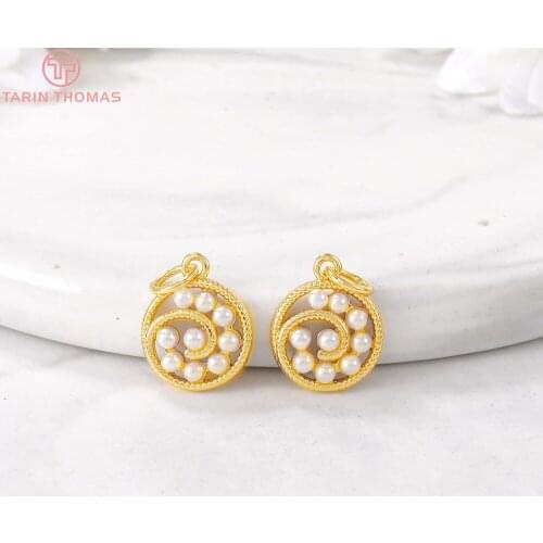 4PCS 10x10MM 24K Gold Color Plated Brass Round Charms Pendant Connector High Quality Jewelry Accessories