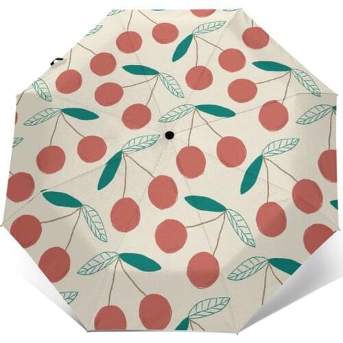 Automatic Umbrella Cherry Pastel Print three-fold umbrella women men rain umbrella