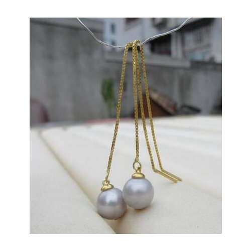 >>>>noble jewelry real photos AAA++ Natural GRAY Pearl Drop Earrings AAA 925