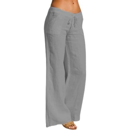 5 Color Women Solid Color Wide Leg Drawstring Elastic Waist Loose Slacks Long Pants Mid Rise Bottoms Ladies Casual Trousers