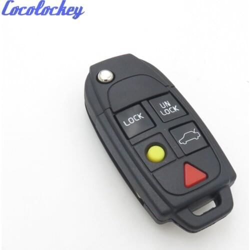 Cocolockey Flip Key Shell fit for VOLVO S60 S80 V70 XC70 XC90 5 Button Remote Case Fob