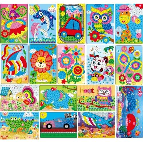 Handmade Children Puzzle DIY Foam&crystal Stickers Art EVA Cartoon Animal Crystal 3D Sticker Creative Educational Toys for Kids