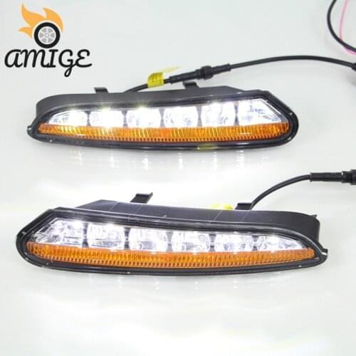LED DRL Daylights For Opel Mokka 2012 2013 2014 2015 LED Yellow Turn Signal Daytime Running Headlights