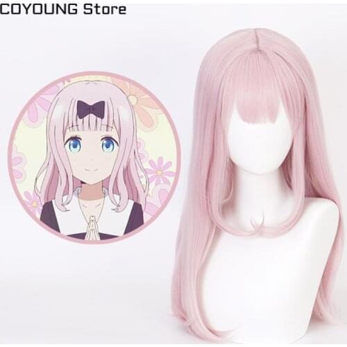 Fujiwara Chika 55cm Pink Long Curls Wig Anime Kaguya-sama:love Is War Heat Resistant Hair Cosplay Costume Wigs + Wig Cap 2020