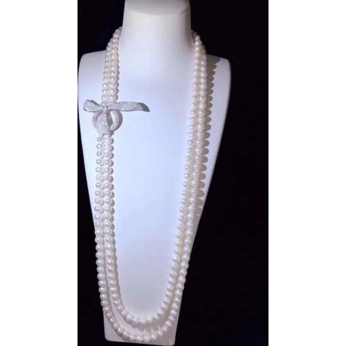 HerHome Top New Fashion 2 Layer Pearl Necklaces Cubic Zircon Micro Pave Setting Women Party Accessories with Free Shipping