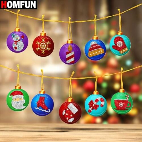 HOMFUN 10pcs DIY Diamond Painting Christmas Tree Pendant Drills Special Shape Diamond Embroidery Christmas Decorations for Home