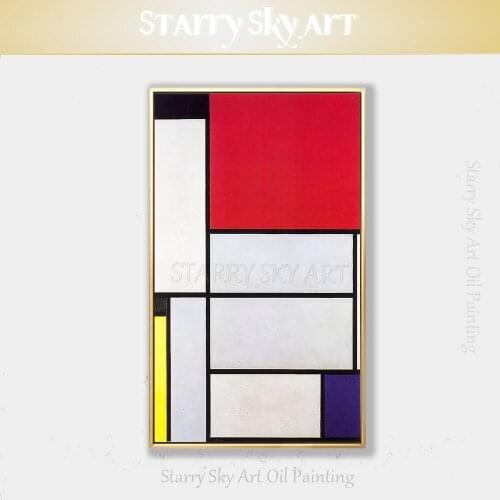 Artist Hand-painted High Quality Geometric Oil Painting Simple Wall Art Painting Blue White and Red Yellow Acrylic Oil Painting