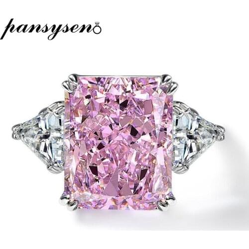 PANSYSEN Romantic Solid 925 Sterling Silver Sapphire Simulated Moissanite Big Gemstone Rings for Women Luxury Wedding Party Ring